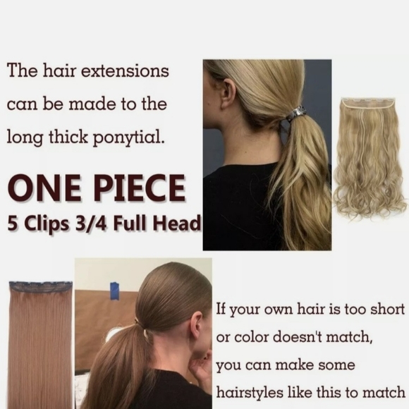 💗 (1) New 23" Black Full Head Clip-In Straight Synthetic Hair Extension - Picture 7 of 7